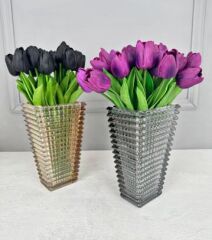 CAM PİRAMİT VAZO FÜME 22x13 CM