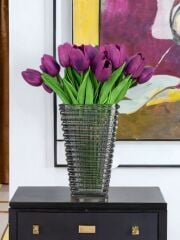 CAM PİRAMİT VAZO FÜME 22x13 CM