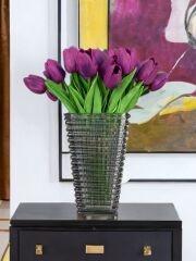 CAM PİRAMİT VAZO FÜME 22x13 CM