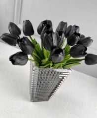 CAM PİRAMİT VAZO FÜME 22x13 CM