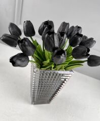 CAM PİRAMİT VAZO FÜME 22x13 CM