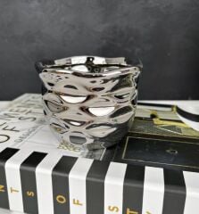 SERAMİK DALGALI MUMLUK SAKSI KÜÇÜK GÜMÜŞ