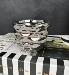 SERAMİK DALGALI MUMLUK SAKSI KÜÇÜK GÜMÜŞ