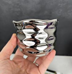 SERAMİK DALGALI MUMLUK SAKSI KÜÇÜK GÜMÜŞ