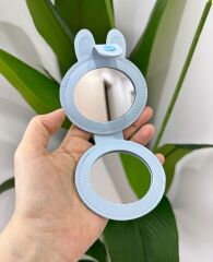 BONCUKLU MİNİ CEP ÇANTA AYNASI TAVŞAN MAVİ