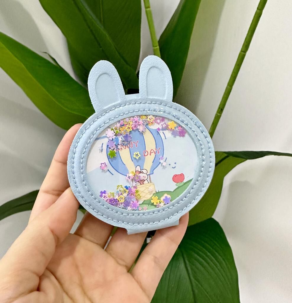 BONCUKLU MİNİ CEP ÇANTA AYNASI TAVŞAN MAVİ