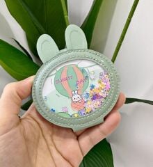 BONCUKLU MİNİ CEP ÇANTA AYNASI TAVŞAN YEŞİL