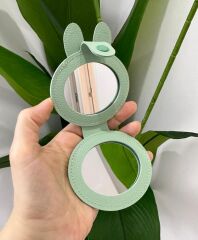 BONCUKLU MİNİ CEP ÇANTA AYNASI TAVŞAN YEŞİL