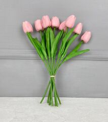 8'Lİ YAPAY ISLAK LALE BUKETİ 1.KALİTE SOFT PEMBE