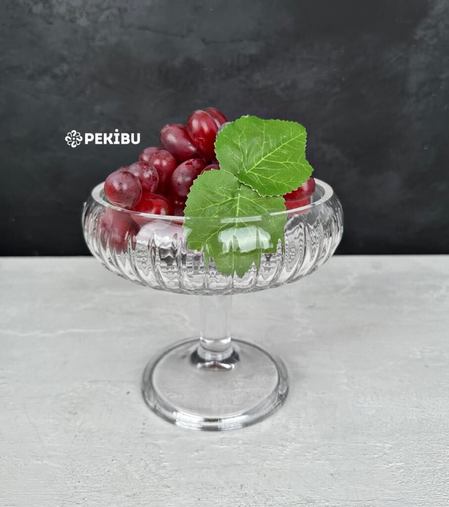 AYAKLI BOMBELİ CAM LÜKS SUNUM KASESİ 17 CM