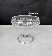 AYAKLI BOMBELİ CAM LÜKS SUNUM KASESİ 17 CM