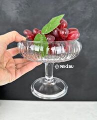 AYAKLI BOMBELİ CAM LÜKS SUNUM KASESİ 17 CM