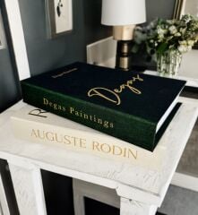 2'Lİ KUMAŞ KAPLI DEKORATİF KİTAP KUTUSU SETİ YEŞİL VE KREM GOLD