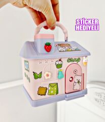 EV TASARIM ÇOCUK KUMBARA ANAHTARLI PEMBE RENK (STİCKER HEDİYELİ)