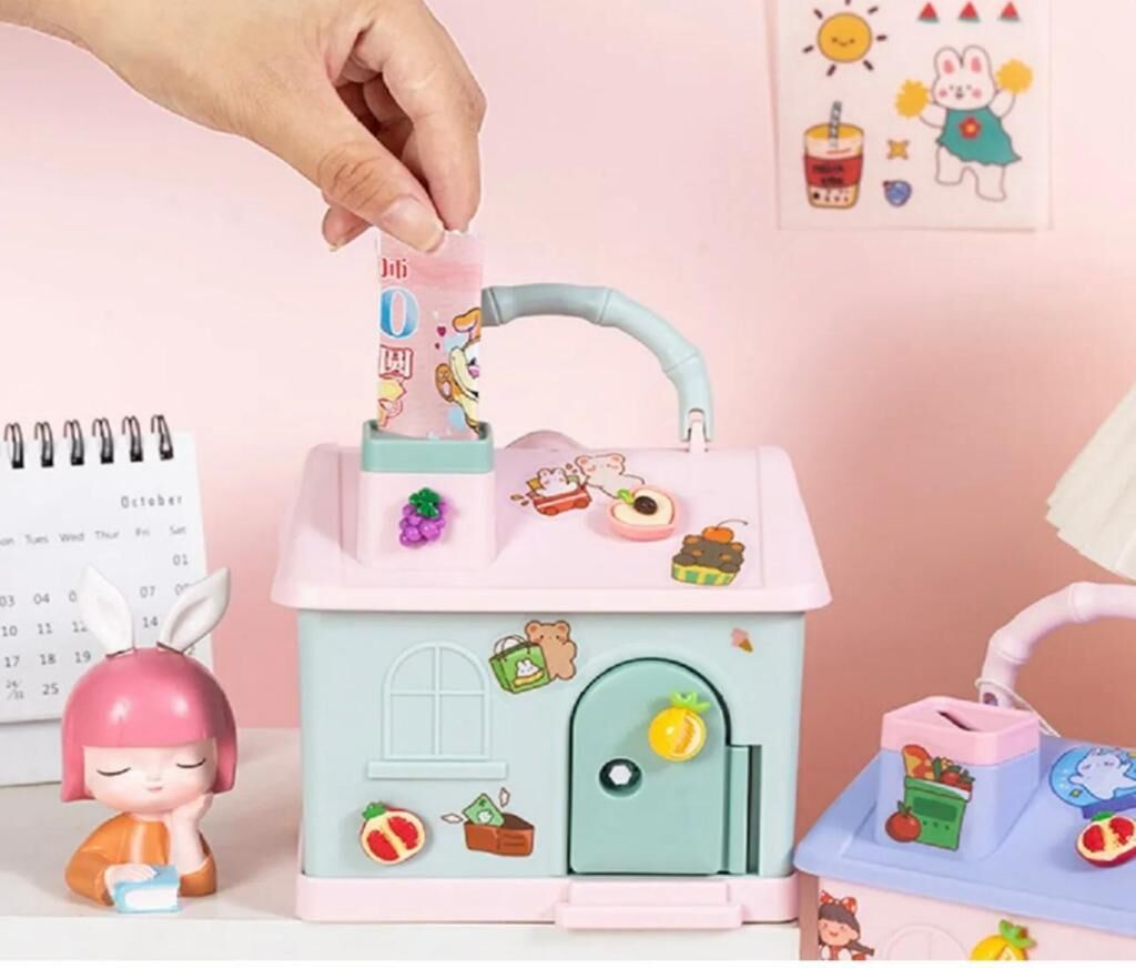 EV TASARIM ÇOCUK KUMBARA ANAHTARLI YEŞİL RENK (STİCKER HEDİYELİ)