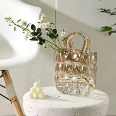 LÜKS ÇANTA MODEL VAZO DEKOR GOLD 22 CM (2 ADET YAPAY GÜL HEDİYELİ)