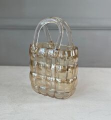 LÜKS ÇANTA MODEL VAZO DEKOR GOLD 22 CM (2 ADET YAPAY GÜL HEDİYELİ)