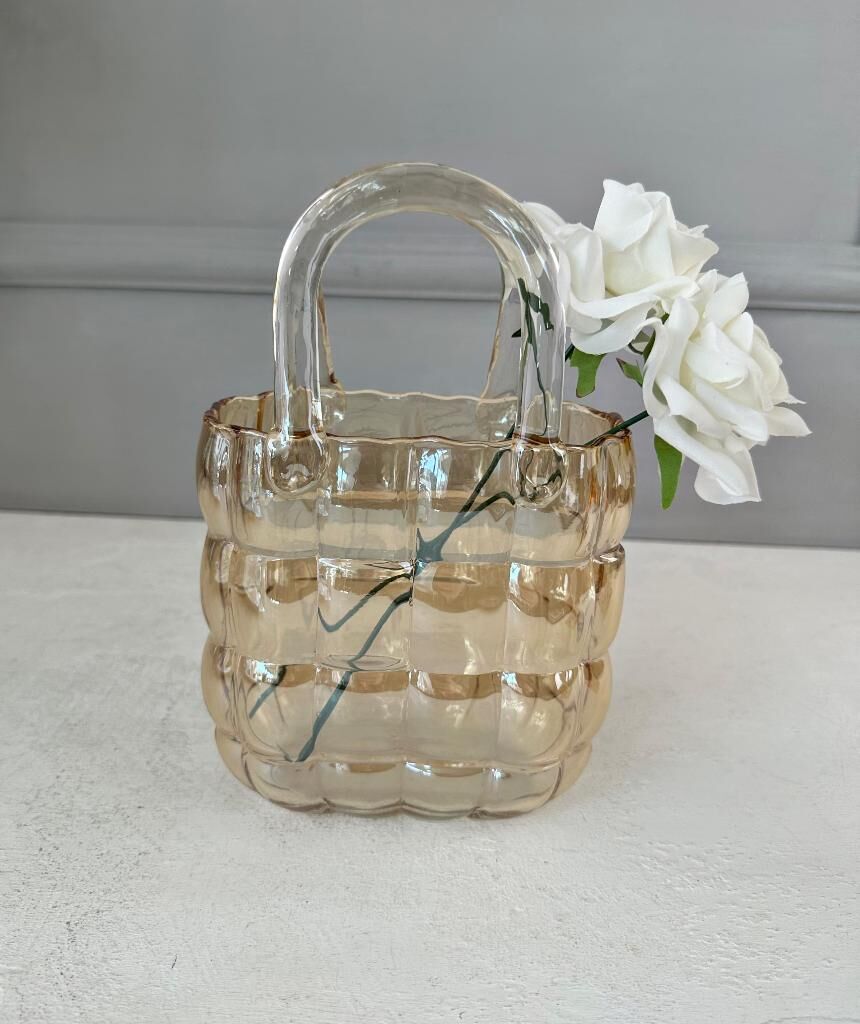 LÜKS ÇANTA MODEL VAZO DEKOR GOLD 22 CM (2 ADET YAPAY GÜL HEDİYELİ)