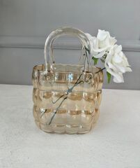 LÜKS ÇANTA MODEL VAZO DEKOR GOLD 22 CM (2 ADET YAPAY GÜL HEDİYELİ)