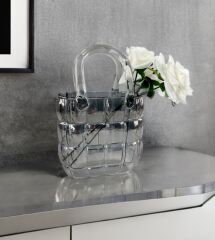 LÜKS ÇANTA MODEL VAZO DEKOR FÜME 22 CM (2 ADET YAPAY GÜL HEDİYELİ)