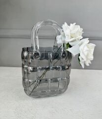 LÜKS ÇANTA MODEL VAZO DEKOR FÜME 22 CM (2 ADET YAPAY GÜL HEDİYELİ)