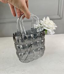 LÜKS ÇANTA MODEL VAZO DEKOR FÜME 22 CM (2 ADET YAPAY GÜL HEDİYELİ)