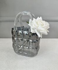 LÜKS ÇANTA MODEL VAZO DEKOR FÜME 22 CM (2 ADET YAPAY GÜL HEDİYELİ)