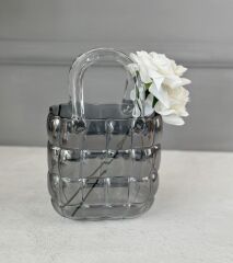 LÜKS ÇANTA MODEL VAZO DEKOR FÜME 22 CM (2 ADET YAPAY GÜL HEDİYELİ)