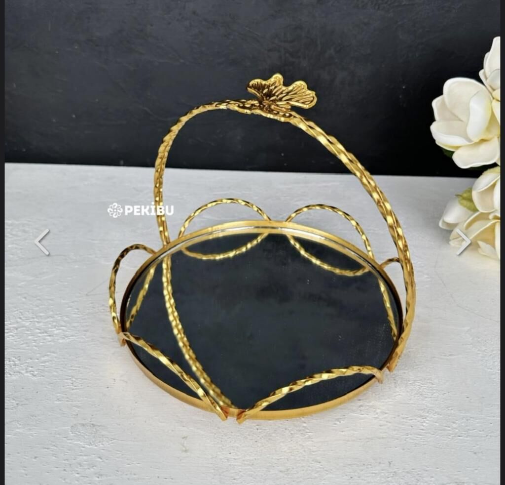 PAPATYA MODEL KULPLU AYNALI SUNUM TEPSİSİ GOLD KÜÇÜK