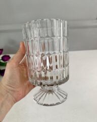 AYAKLI CAM SÜTUN VAZO ŞEFFAF 18 CM