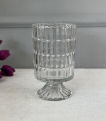 AYAKLI CAM SÜTUN VAZO ŞEFFAF 18 CM