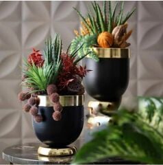 METAL DARBUKA VAZO SİYAH GOLD BÜYÜK