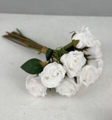 LÜKS DOKULU 11'Lİ YAPAY GÜL BUKETİ BEYAZ