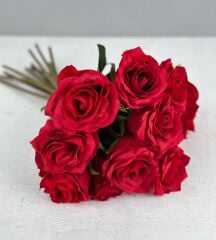 LÜKS DOKULU 11'Lİ YAPAY GÜL BUKETİ KIRMIZI