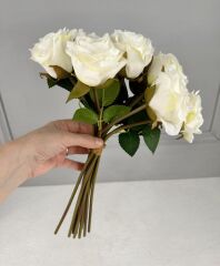 LÜKS DOKULU 11'Lİ YAPAY GÜL BUKETİ KREM