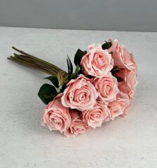 LÜKS DOKULU 11'Lİ YAPAY GÜL BUKETİ PUDRA