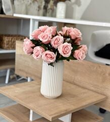 LÜKS DOKULU 11'Lİ YAPAY GÜL BUKETİ PUDRA