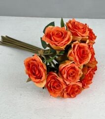 LÜKS DOKULU 11'Lİ YAPAY GÜL BUKETİ TURUNCU