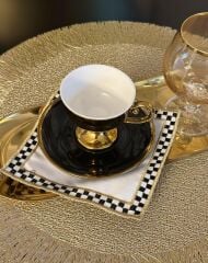 6’LI DAMALI LÜKS KOKTEYL SUNUM PEÇETESİ KAHVE YANI GOLD