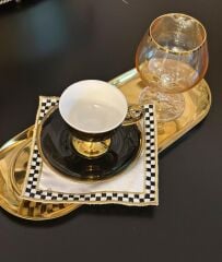 6’LI DAMALI LÜKS KOKTEYL SUNUM PEÇETESİ KAHVE YANI GOLD