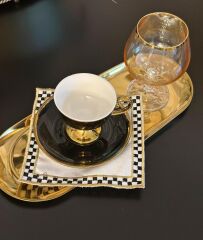 6’LI DAMALI LÜKS KOKTEYL SUNUM PEÇETESİ KAHVE YANI GOLD