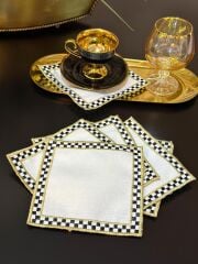 6’LI DAMALI LÜKS KOKTEYL SUNUM PEÇETESİ KAHVE YANI GOLD