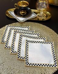 6’LI DAMALI LÜKS KOKTEYL SUNUM PEÇETESİ KAHVE YANI GOLD