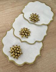 6’LI İNCİLİ LÜKS KOKTEYL SUNUM PEÇETESİ KAHVE YANI GOLD