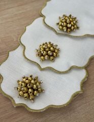 6’LI İNCİLİ LÜKS KOKTEYL SUNUM PEÇETESİ KAHVE YANI GOLD