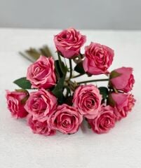 LÜKS DOKULU 11'Lİ YAPAY GÜL BUKETİ KOYU PEMBE