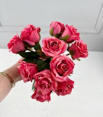 LÜKS DOKULU 11'Lİ YAPAY GÜL BUKETİ KOYU PEMBE