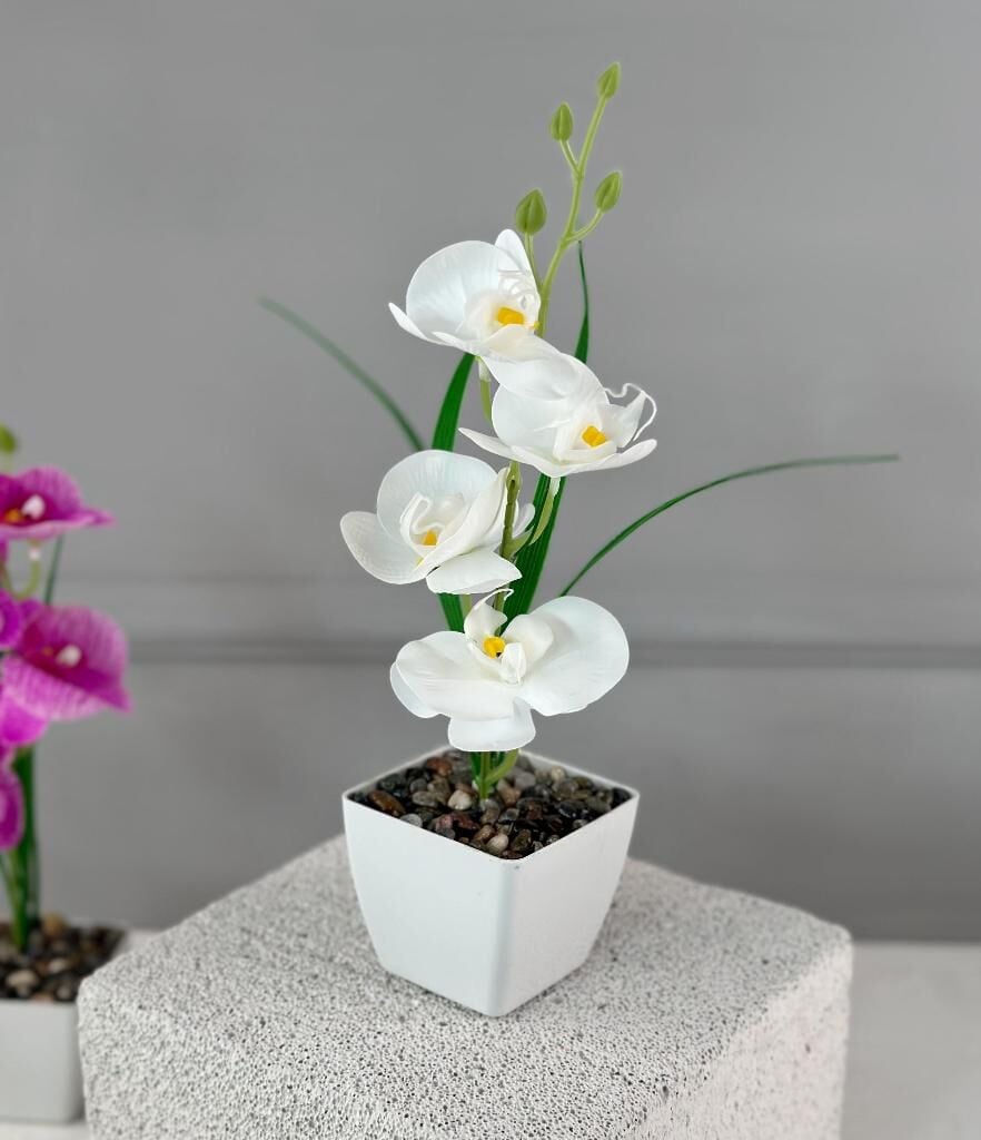 SAKSIDA YAPAY MİNİ ISLAK ORKİDE 30 CM BEYAZ