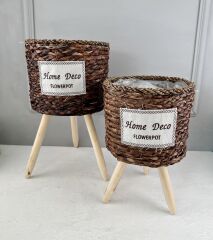 AYAKLI HASIR SEPET SAKSI KÜCÜK KOYU KAHVE