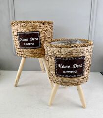 AYAKLI HASIR SEPET SAKSI KÜÇÜK ACIK KAHVE